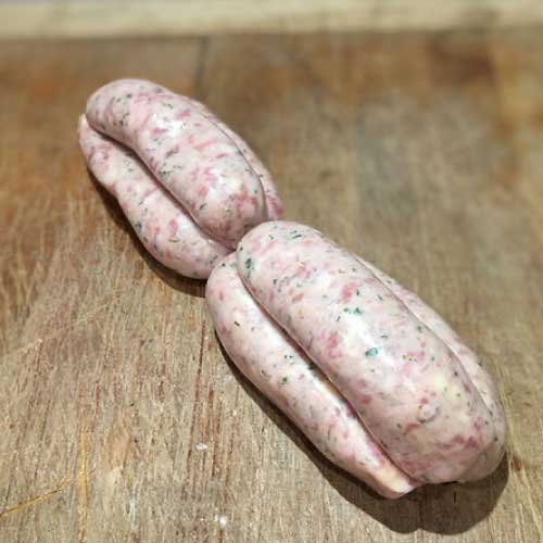 Homemade free range pork, mature cheddar and chive sausages